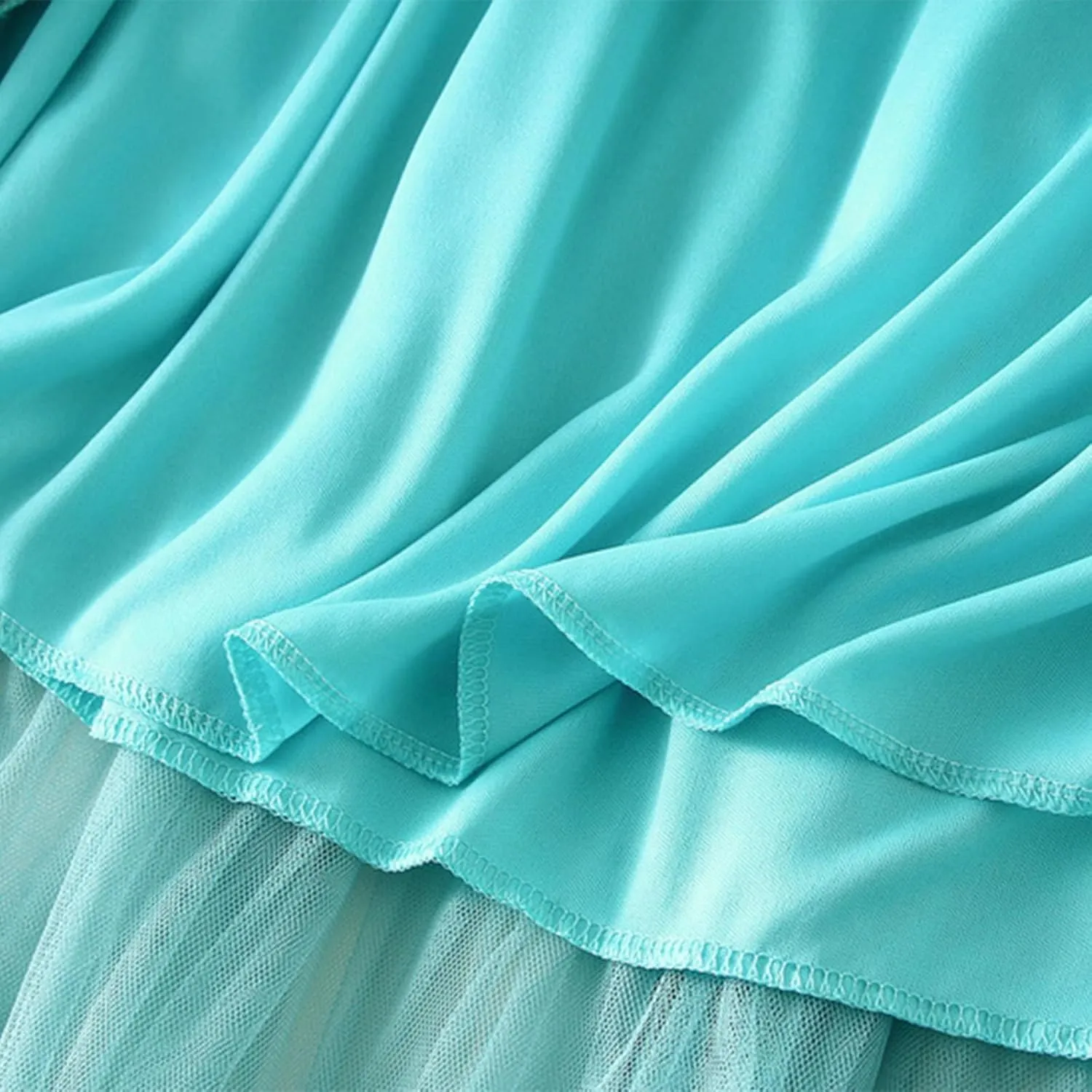 Women's Fairy Tulle Midi Skirt Sweet Elastic High Waist A-Line Ruffle Tiered Layered Mesh Puffy Long Maxi Skirt