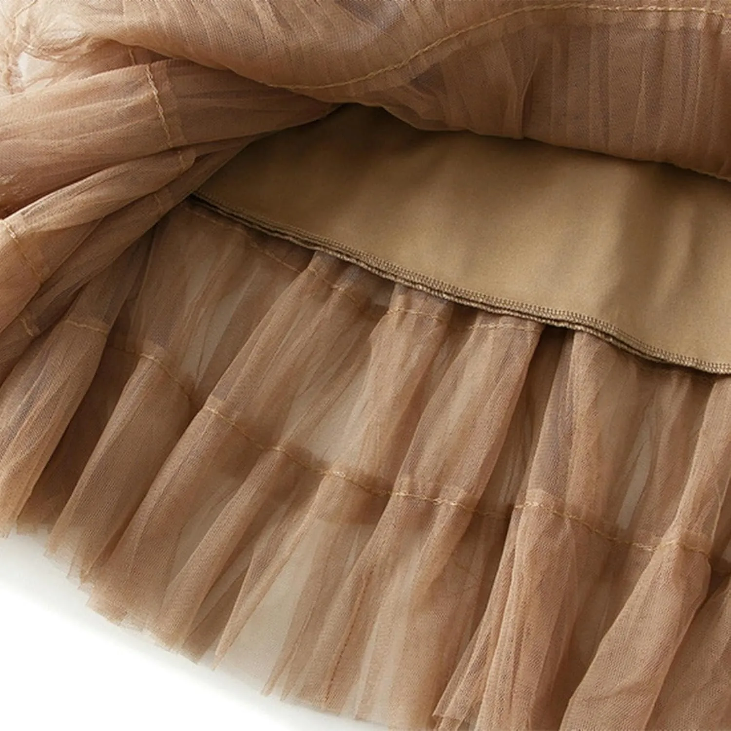 Women's Fairy Tulle Midi Skirt Sweet Elastic High Waist A-Line Ruffle Tiered Layered Mesh Puffy Long Maxi Skirt