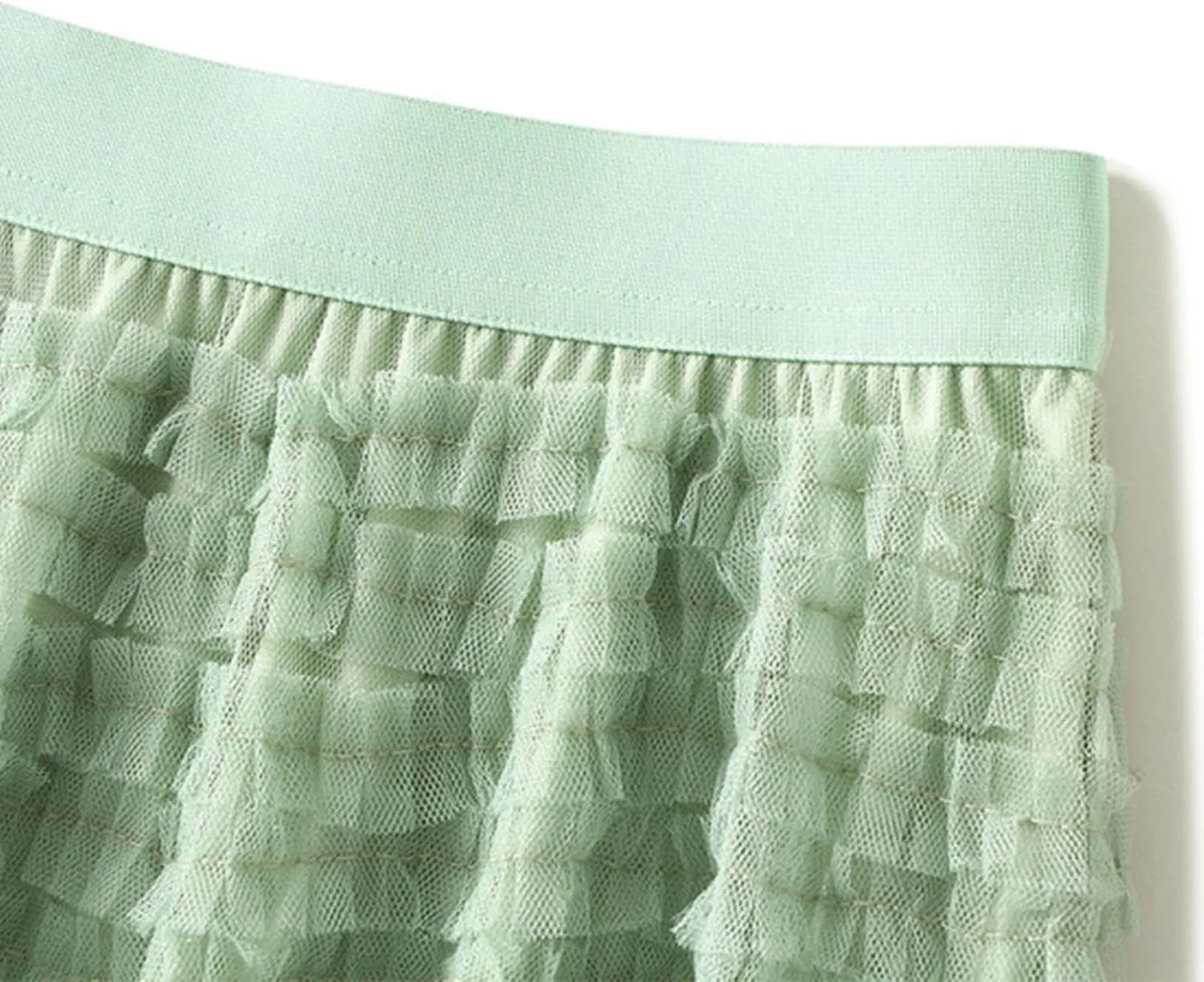 Women's Fairy Tulle Midi Skirt Sweet Elastic High Waist A-Line Ruffle Tiered Layered Mesh Puffy Long Maxi Skirt