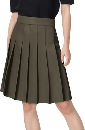 Women's High Waisted Pleated Midi Skirt, Solid Color Basic A-Line Skirts School Uniform Outdoor Sports Tennis Skirt