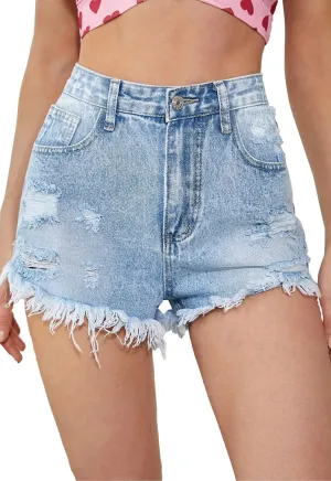 Women's High Waisted Stretchy Denim Shorts Ripped Raw Hem Summer Jeans Shorts