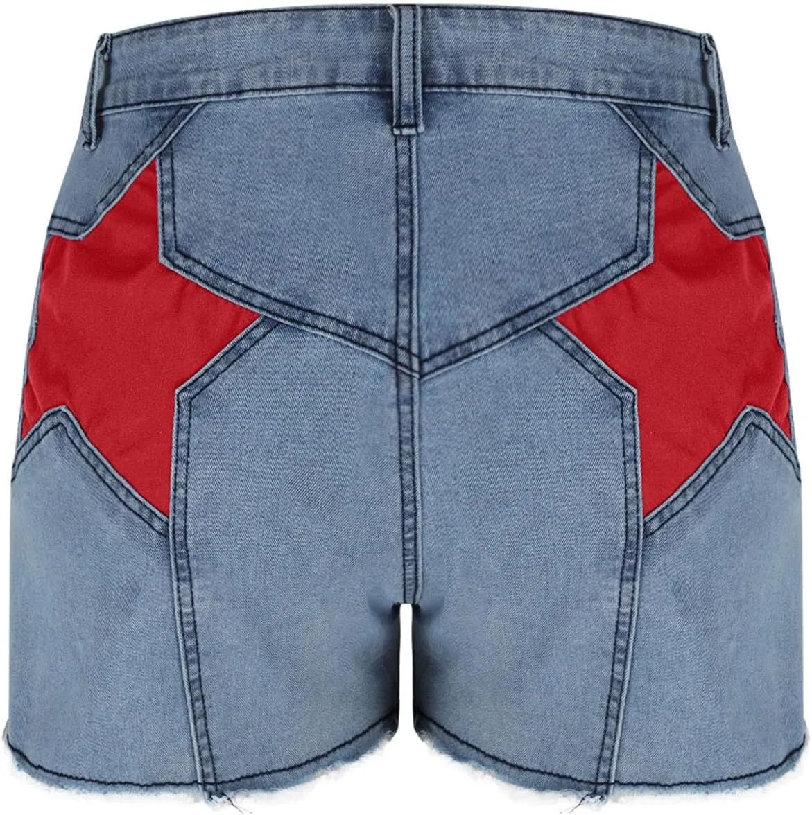 Womens Jean Shorts Stretchy High Waisted Star Patchwork Summer Beach Casual Trendy Frayed Hem Skinny Hot Denim Shorts