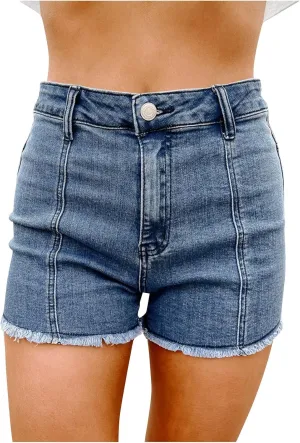 Womens Jean Shorts Stretchy High Waisted Star Patchwork Summer Beach Casual Trendy Frayed Hem Skinny Hot Denim Shorts