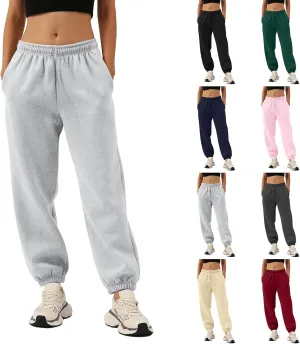 Womens Joggers Fleece Elastic Waist Baggy Sweatpants Trendy Cinch Bottom Joggers with Pockets Athletic Pants