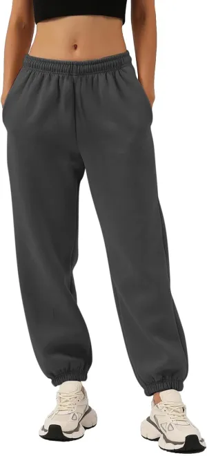 Womens Joggers Fleece Elastic Waist Baggy Sweatpants Trendy Cinch Bottom Joggers with Pockets Athletic Pants