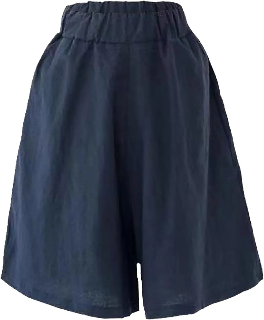 Womens Knee Length Bermuda Shorts Elastic Waist Wide Leg Casual 10" Long Shorts Loose Fit Summer Beach Shorts Pocket
