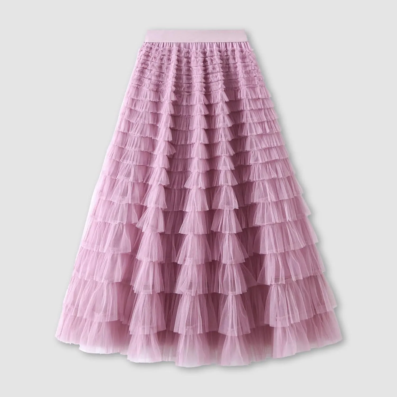 Women's Long Maxi Tulle Skirts A Line Trendy Ruffle High Waisted Tiered Layered Mesh Tutu Skirt Petticoat