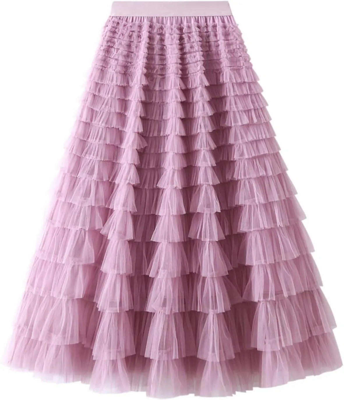 Women's Long Maxi Tulle Skirts A Line Trendy Ruffle High Waisted Tiered Layered Mesh Tutu Skirt Petticoat