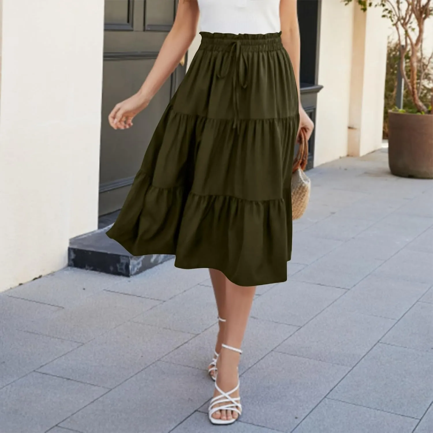 Womens Maxi Skirt 2025 Summer Comfy Tiered Elastic High Waisted Skirts Floral Boho Beach Vacation Long Skirts