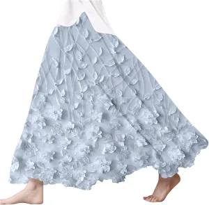 Womens Maxi Skirt Summer Floral Embroidered Lace Printed Boho Easter Long Skirts Flowy Tiered Beach Vacation Dress