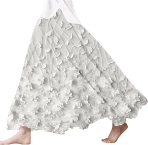 Womens Maxi Skirt Summer Floral Embroidered Lace Printed Boho Easter Long Skirts Flowy Tiered Beach Vacation Dress
