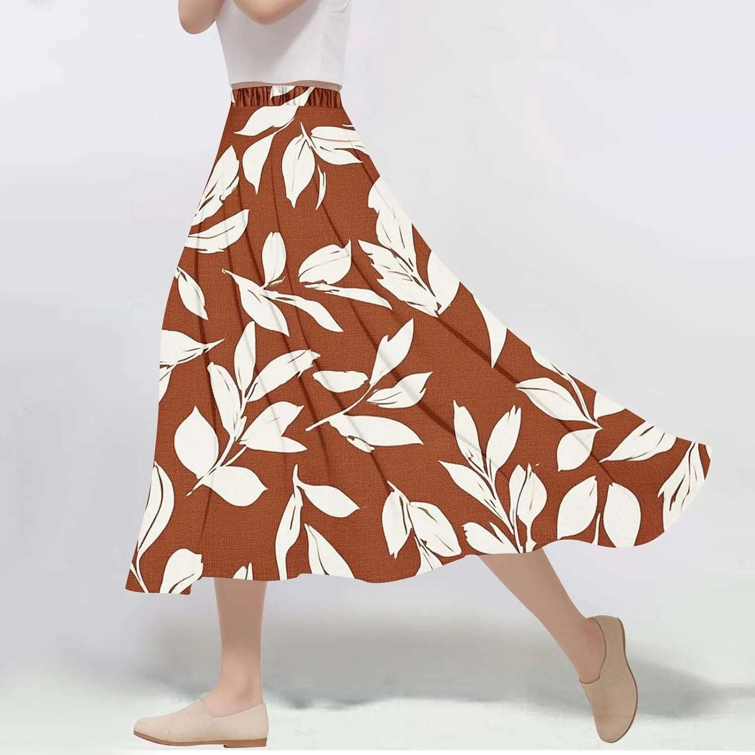 Womens Maxi Skirt Trendy Summer Boho Floral Printed Flowy Long Skirts Pleated Beach Vacation Resort Chiffon Skirt