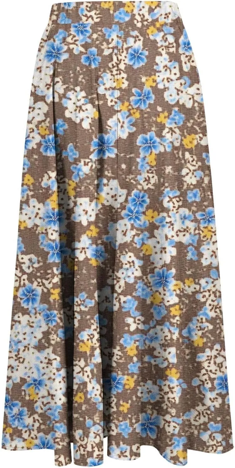 Womens Maxi Skirt Trendy Summer Boho Floral Printed Flowy Long Skirts Pleated Beach Vacation Resort Chiffon Skirt
