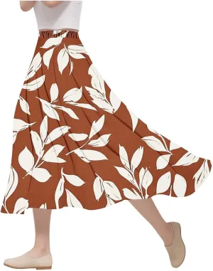 Womens Maxi Skirt Trendy Summer Boho Floral Printed Flowy Long Skirts Pleated Beach Vacation Resort Chiffon Skirt