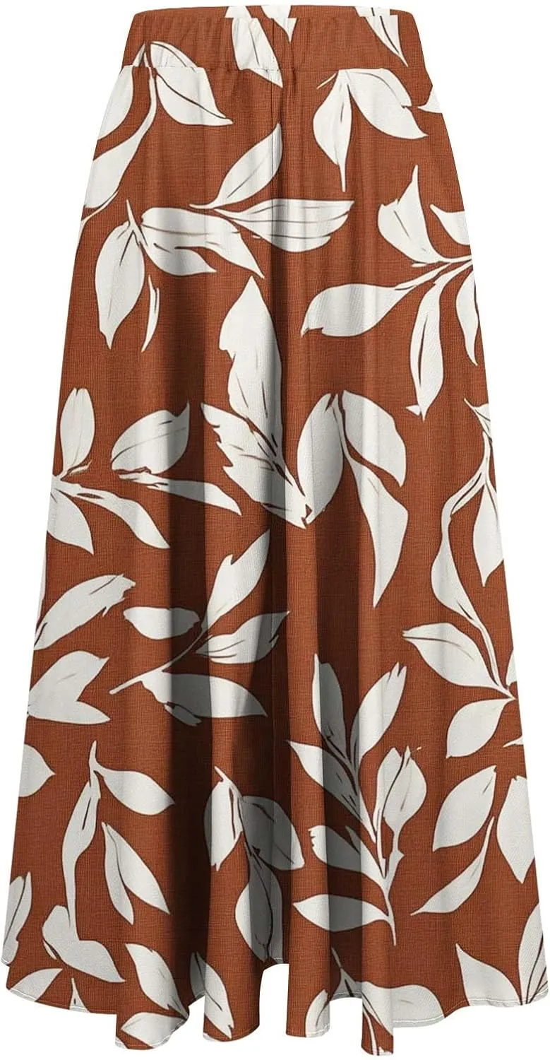 Womens Maxi Skirt Trendy Summer Boho Floral Printed Flowy Long Skirts Pleated Beach Vacation Resort Chiffon Skirt