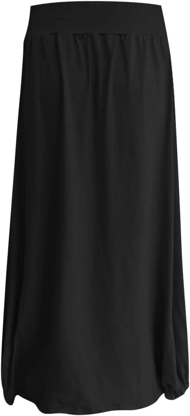 Women's Maxi Skirts 2025 Summer Elastic High Waist Ankle Length Skirt with Pockets Casual Trendy Flowy Beach Skirts