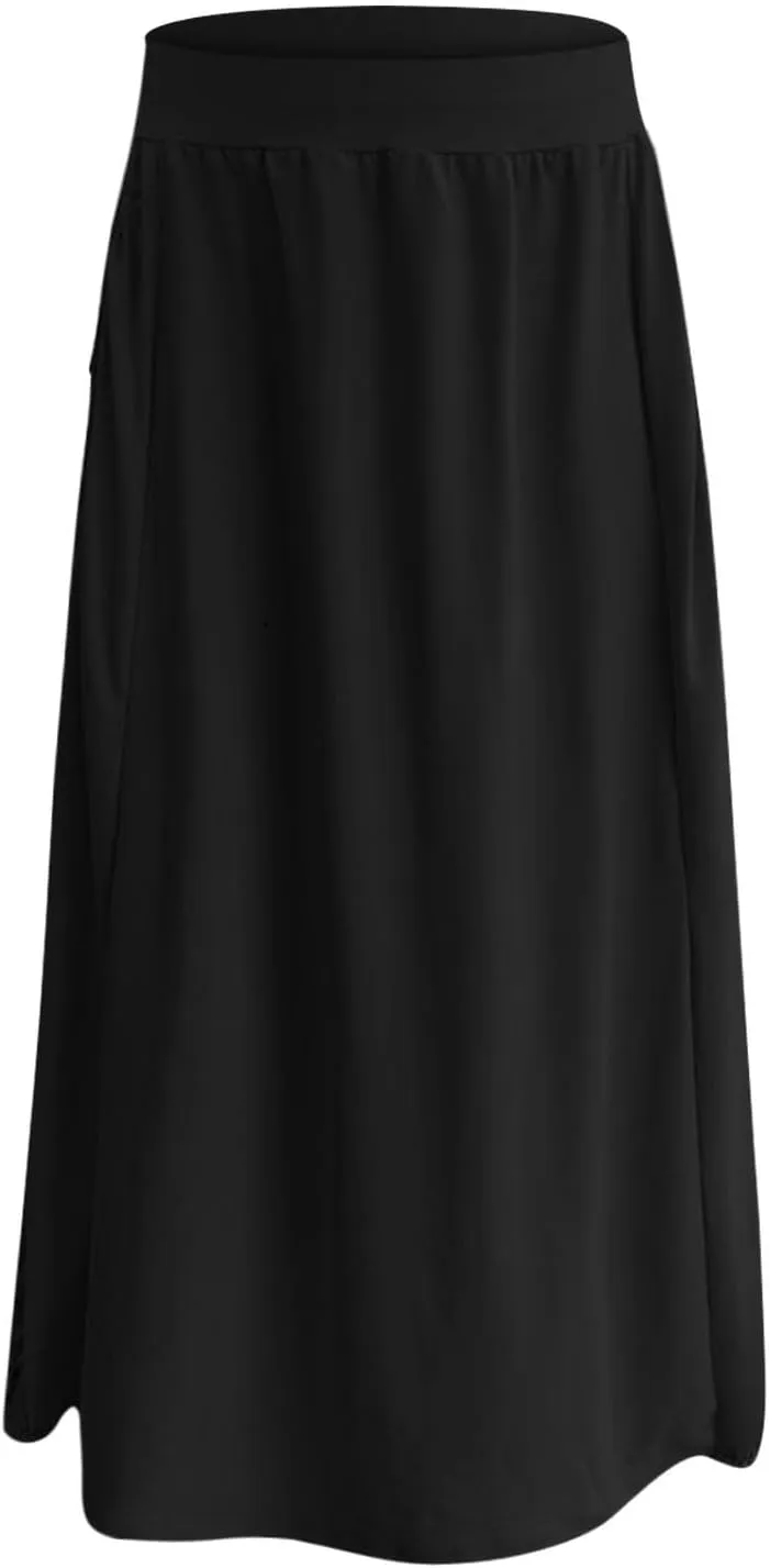 Women's Maxi Skirts 2025 Summer Elastic High Waist Ankle Length Skirt with Pockets Casual Trendy Flowy Beach Skirts