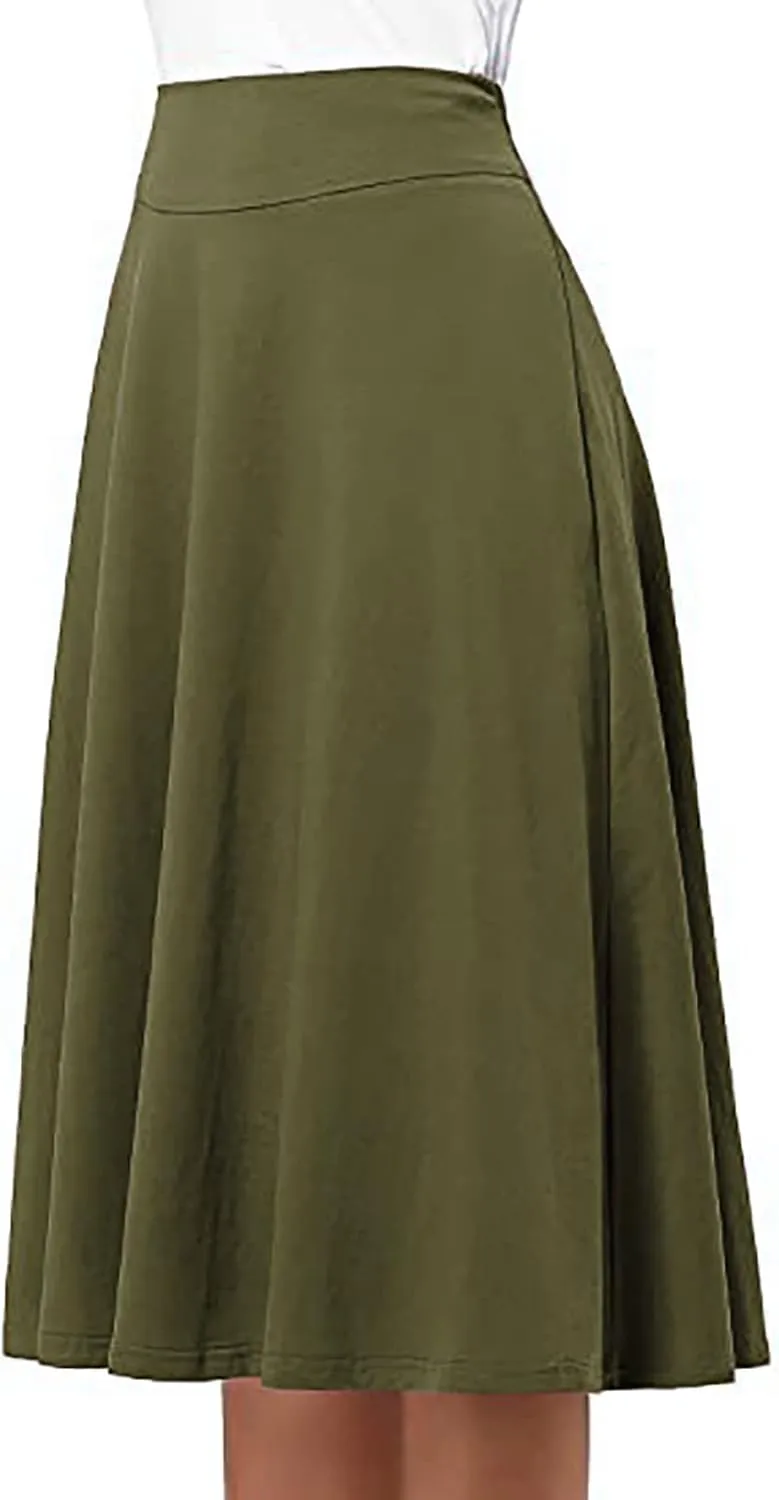 Women's Midi Skirt Boho Wood Ear Edge Layered Half Maxi Skirt Summer Casual Long Flowy Tiered Beach Vacation Dress