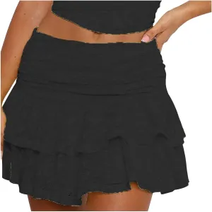 Women's Pleated Mini Skirt Sexy Lace High Waisted Ruffles Lingerie Short Skirts 2025 Elegant Pleated Layered Skirts