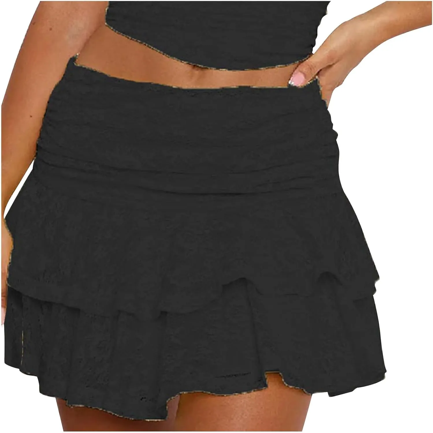 Women's Pleated Mini Skirt Sexy Lace High Waisted Ruffles Lingerie Short Skirts 2025 Elegant Pleated Layered Skirts