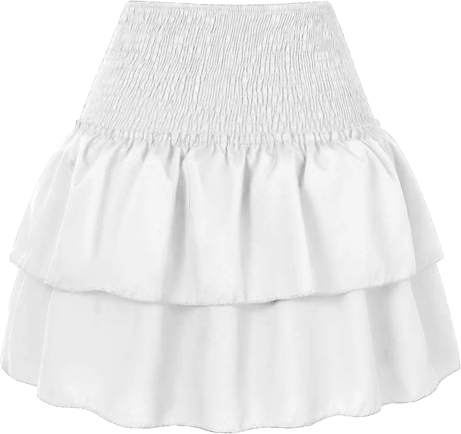 Women's Pleated Mini Skirts Casual High Waisted Elastic Ruffle Tiered Short Skirt Summer Flowy Lightweight Beach Skirt
