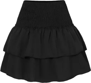 Women's Pleated Mini Skirts Casual High Waisted Elastic Ruffle Tiered Short Skirt Summer Flowy Lightweight Beach Skirt