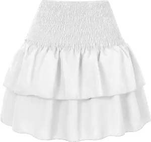 Women's Pleated Mini Skirts Casual High Waisted Elastic Ruffle Tiered Short Skirt Summer Flowy Lightweight Beach Skirt