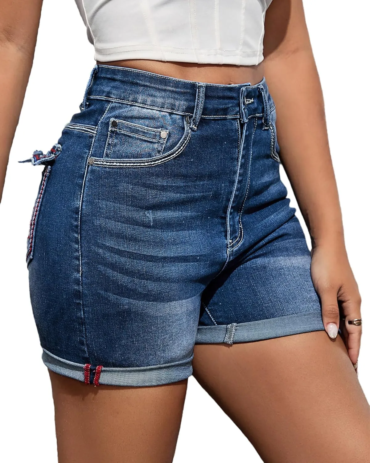 Women's Ripped American Flag Jean Shorts High Waisted Distressed Raw Hem Casual Denim Shorts
