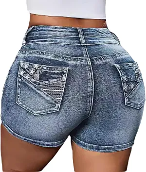 Women's Ripped American Flag Jean Shorts High Waisted Distressed Raw Hem Casual Denim Shorts