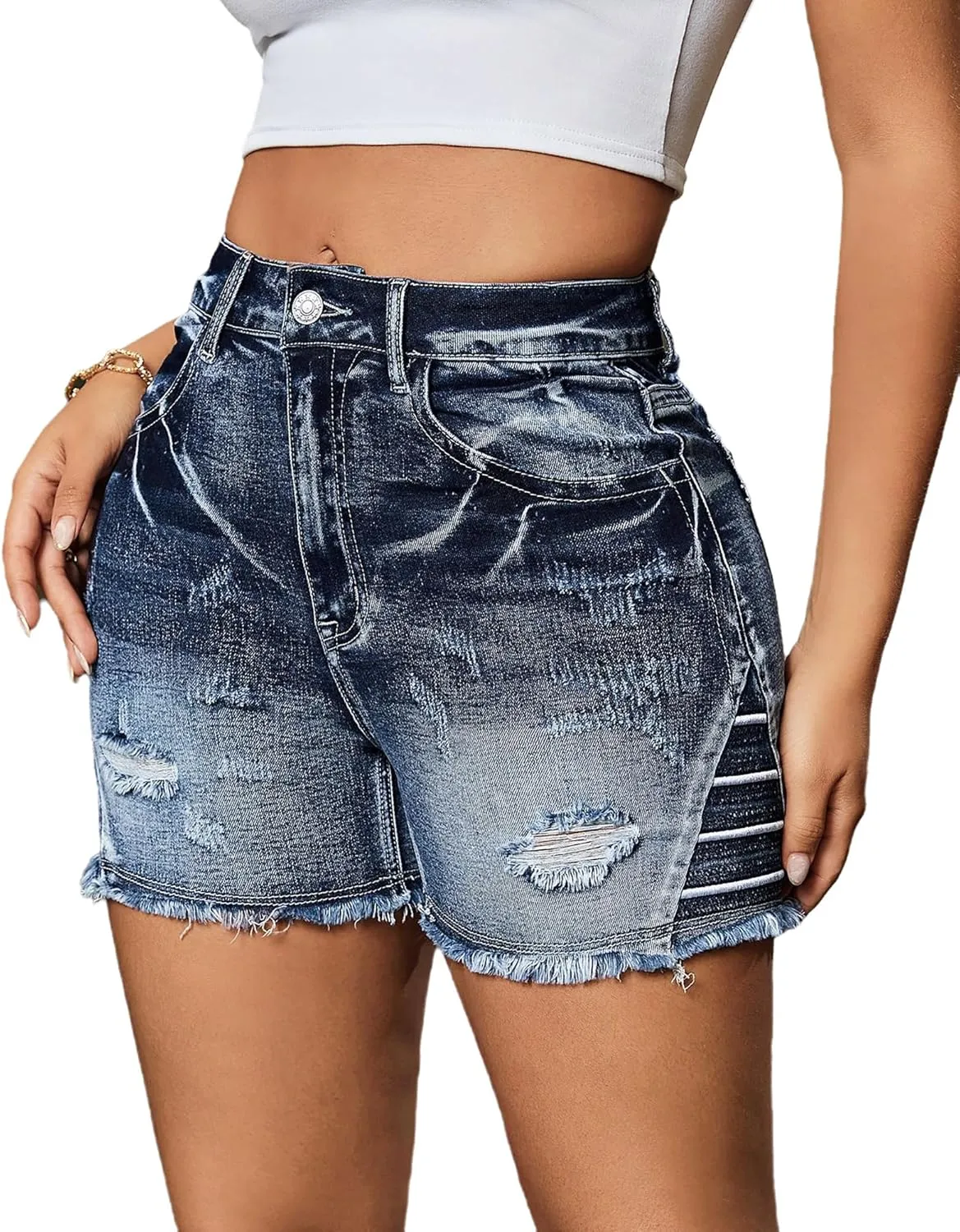Women's Ripped American Flag Jean Shorts High Waisted Distressed Raw Hem Casual Denim Shorts