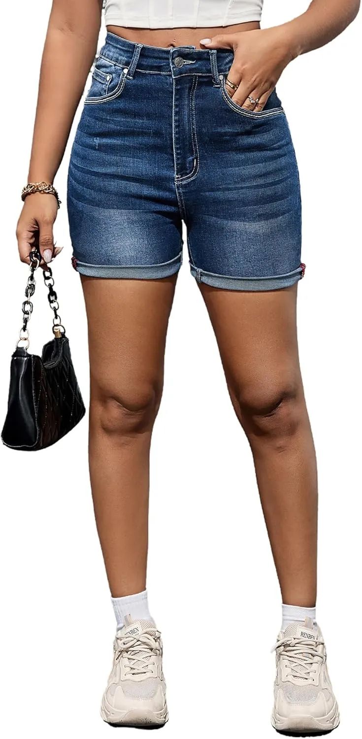 Women's Ripped American Flag Jean Shorts High Waisted Distressed Raw Hem Casual Denim Shorts