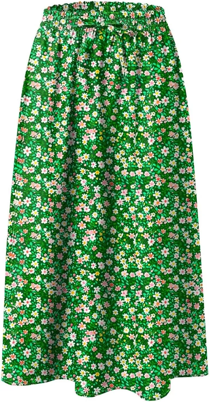Women's Skirt Chiffon Elastic Waist A-Line Midi Length Flowy Swing Elegant Midi Skirts