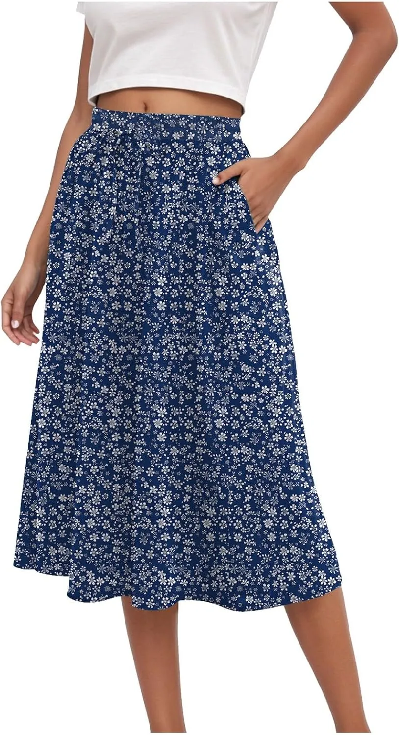Women's Skirt Chiffon Elastic Waist A-Line Midi Length Flowy Swing Elegant Midi Skirts