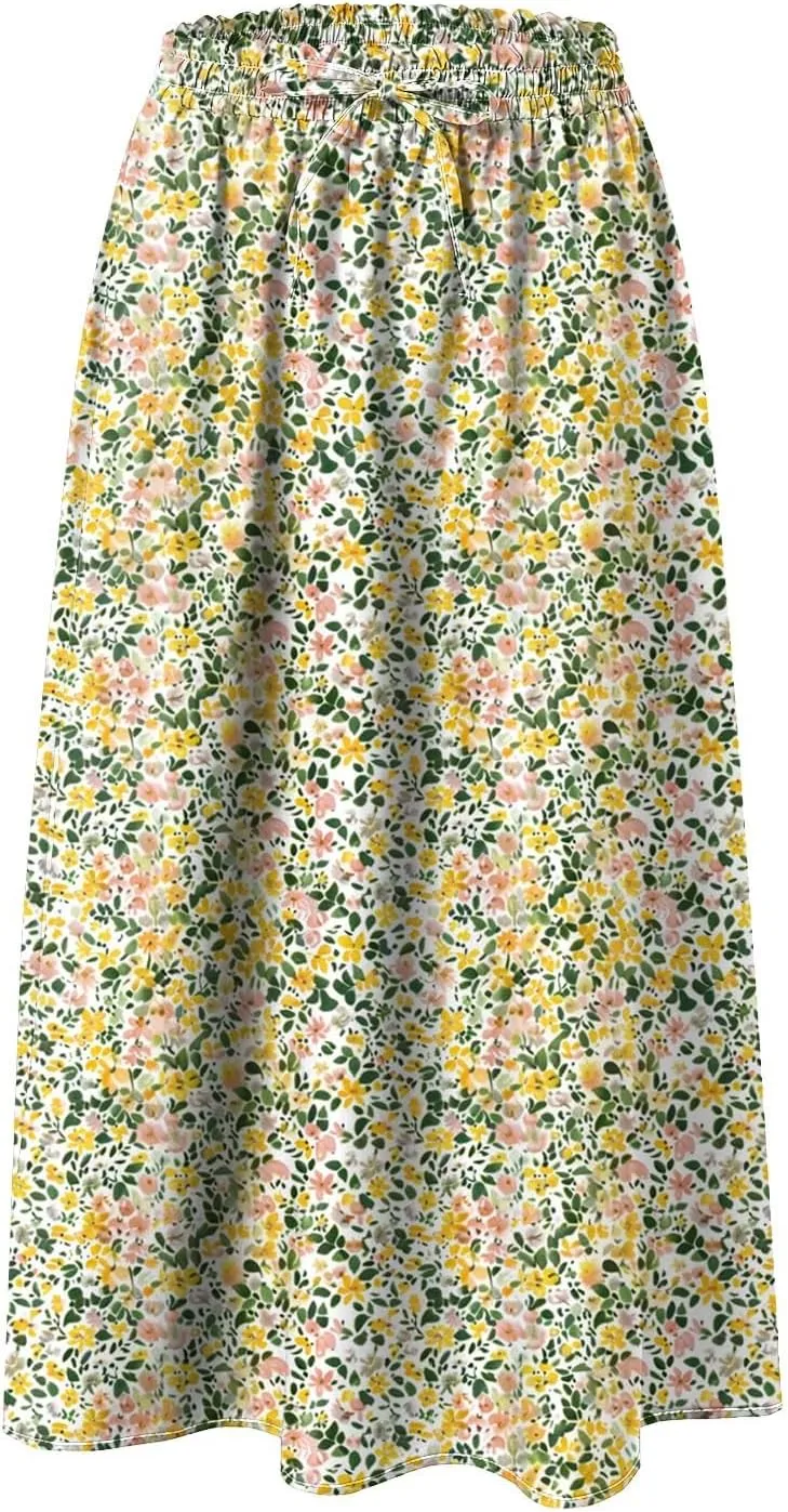 Women's Skirt Chiffon Elastic Waist A-Line Midi Length Flowy Swing Elegant Midi Skirts