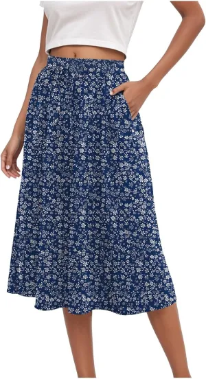 Women's Skirt Chiffon Elastic Waist A-Line Midi Length Flowy Swing Elegant Midi Skirts