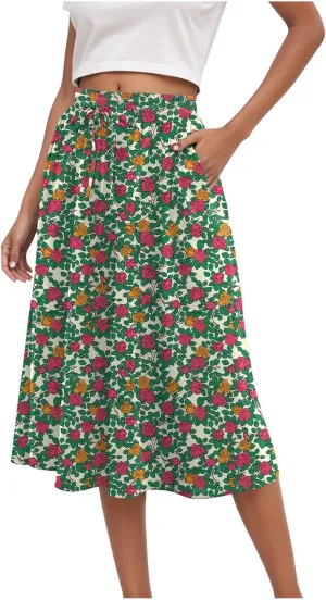 Women's Skirt Chiffon Elastic Waist A-Line Midi Length Flowy Swing Elegant Midi Skirts