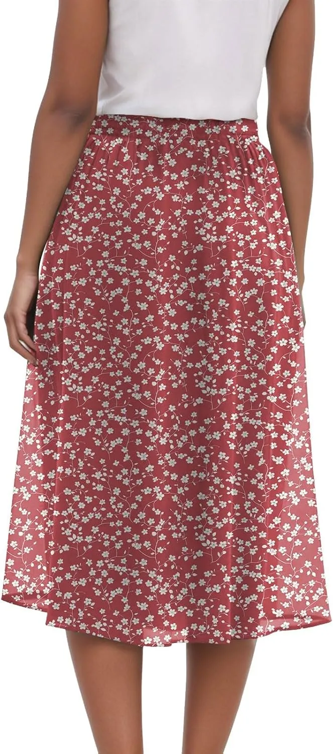 Women's Skirt Chiffon Elastic Waist A-Line Midi Length Flowy Swing Elegant Midi Skirts