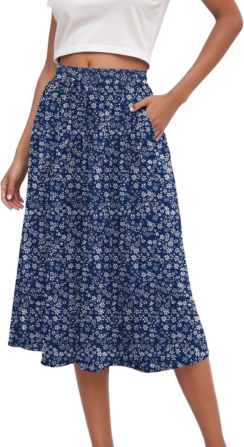 Women's Skirt Chiffon Elastic Waist A-Line Midi Length Flowy Swing Elegant Midi Skirts