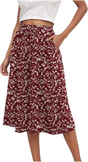 Women's Skirt Chiffon Elastic Waist A-Line Midi Length Flowy Swing Elegant Midi Skirts