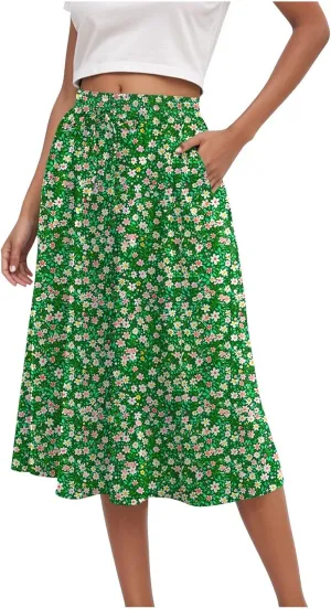 Women's Skirt Chiffon Elastic Waist A-Line Midi Length Flowy Swing Elegant Midi Skirts