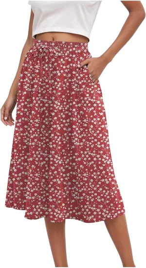 Women's Skirt Chiffon Elastic Waist A-Line Midi Length Flowy Swing Elegant Midi Skirts