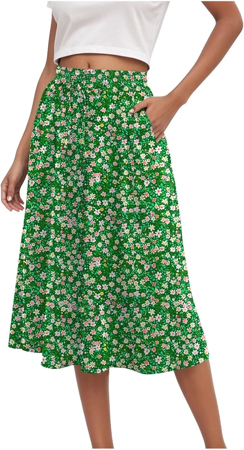Women's Skirt Chiffon Elastic Waist A-Line Midi Length Flowy Swing Elegant Midi Skirts
