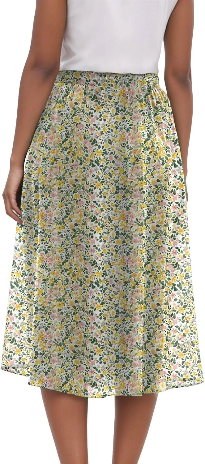 Women's Skirt Chiffon Elastic Waist A-Line Midi Length Flowy Swing Elegant Midi Skirts