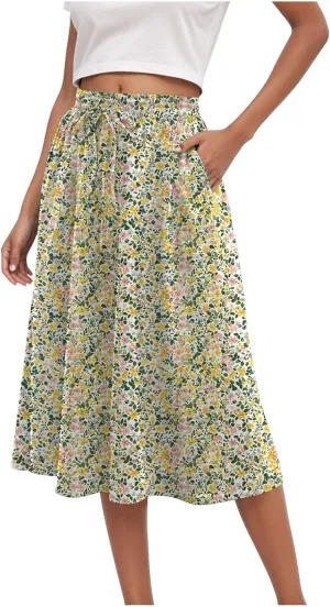 Women's Skirt Chiffon Elastic Waist A-Line Midi Length Flowy Swing Elegant Midi Skirts