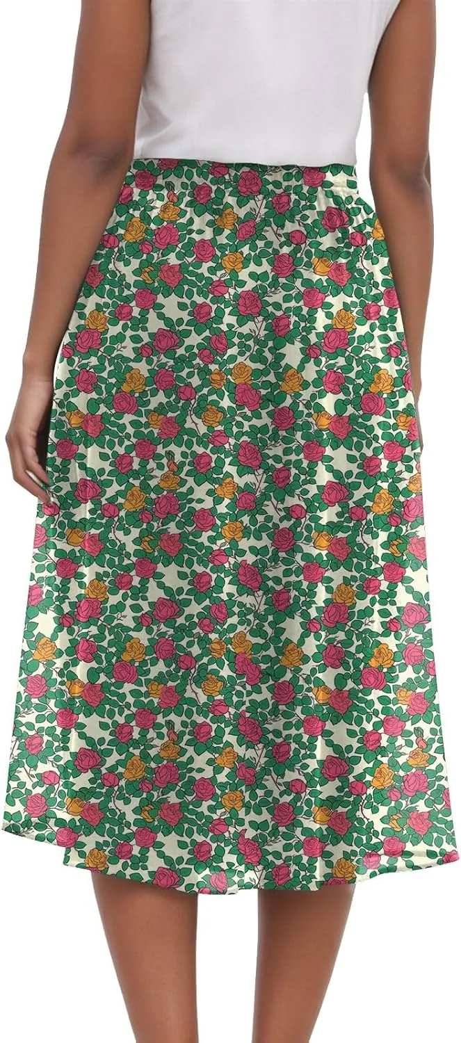 Women's Skirt Chiffon Elastic Waist A-Line Midi Length Flowy Swing Elegant Midi Skirts