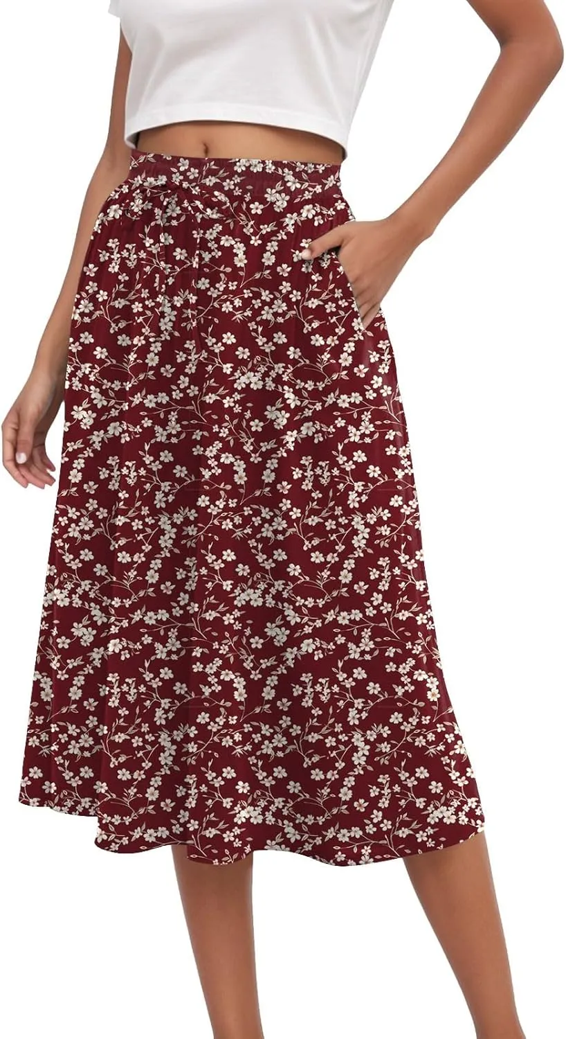 Women's Skirt Chiffon Elastic Waist A-Line Midi Length Flowy Swing Elegant Midi Skirts