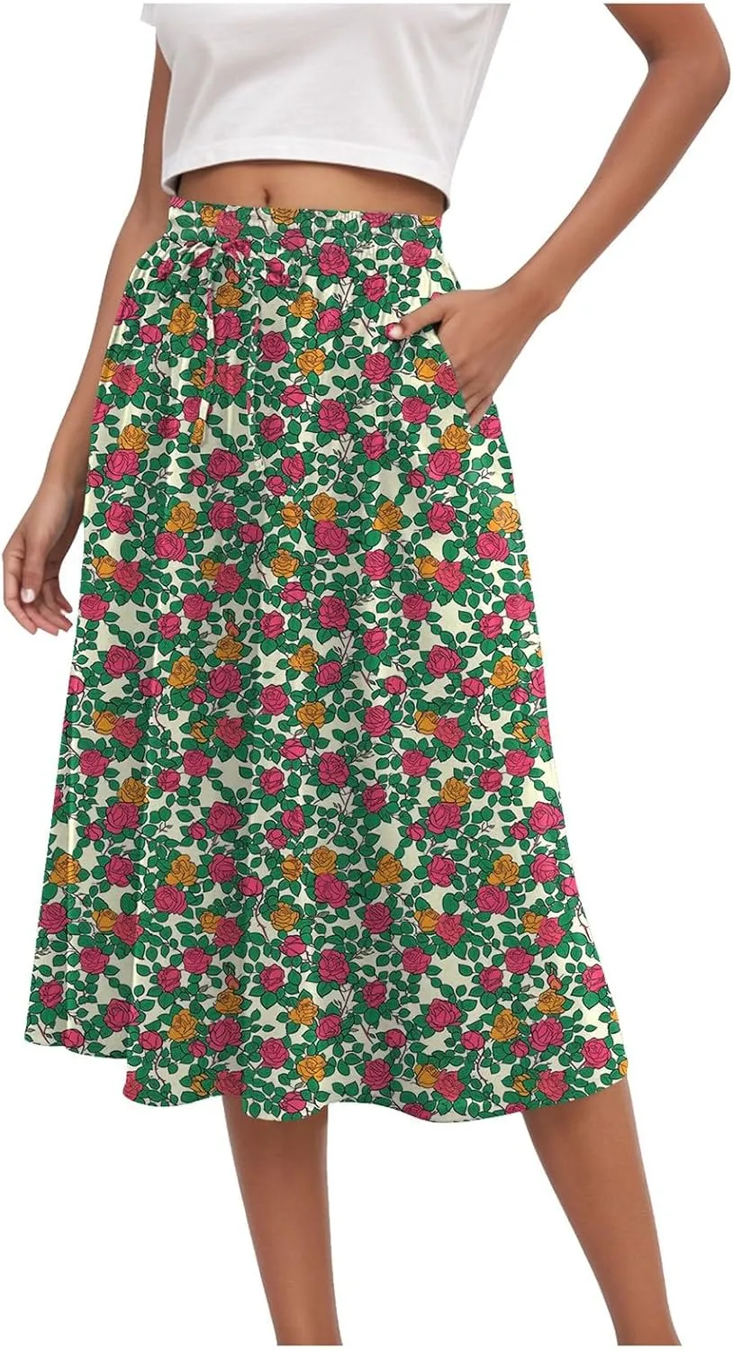 Women's Skirt Chiffon Elastic Waist A-Line Midi Length Flowy Swing Elegant Midi Skirts