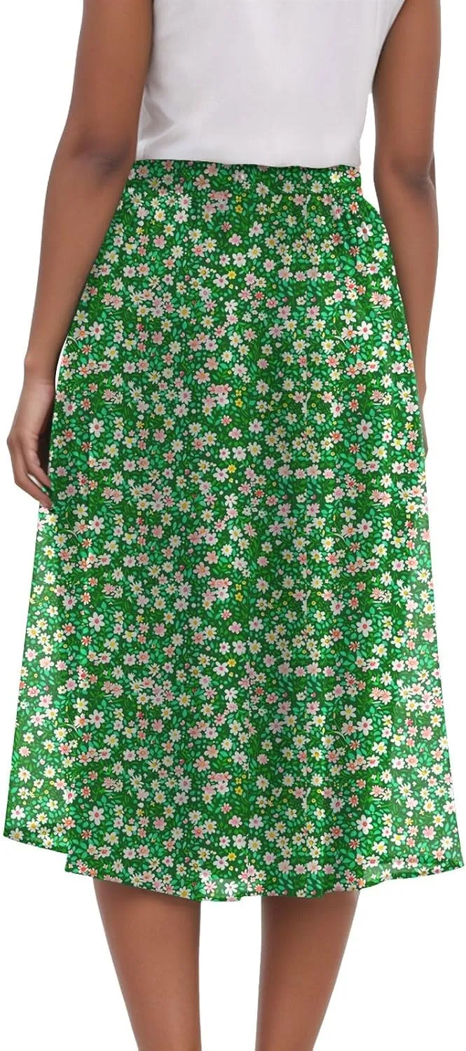 Women's Skirt Chiffon Elastic Waist A-Line Midi Length Flowy Swing Elegant Midi Skirts