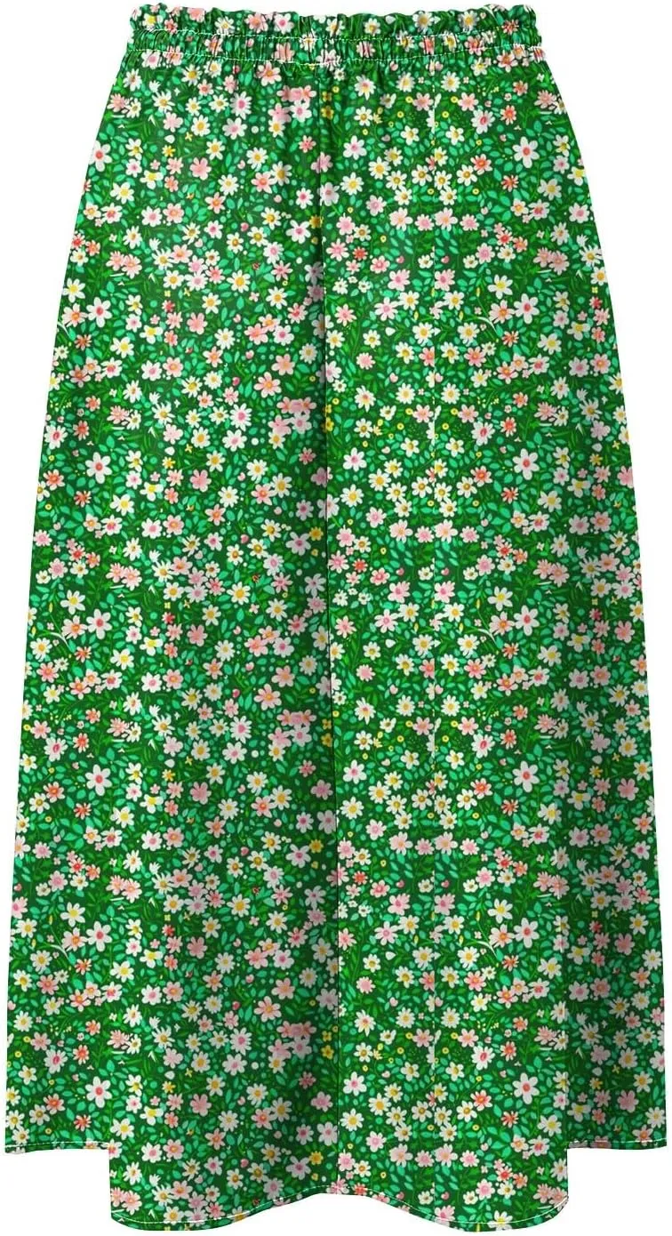 Women's Skirt Chiffon Elastic Waist A-Line Midi Length Flowy Swing Elegant Midi Skirts