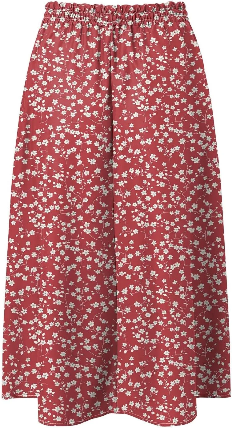 Women's Skirt Chiffon Elastic Waist A-Line Midi Length Flowy Swing Elegant Midi Skirts